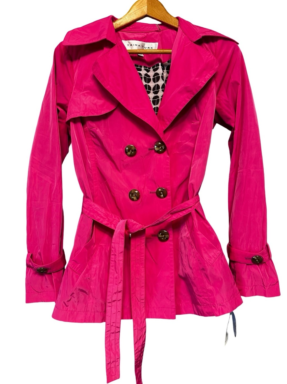 NWT Trina Turk Pink Rain Jacket Size Small Trench Coat Double Breasted Outdoor